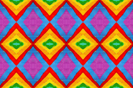 A vibrant, psychedelic kaleidoscopic pattern made of multicolored rhombuses. Perfect for backgrounds, textiles, and digital art. Energetic and trippy design with a dynamic, hypnotiの写真素材
