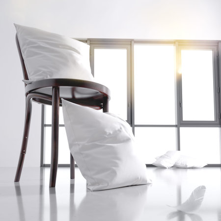 3d render Pillow on slul on the background of a large window. harmony
