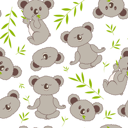 Cute seamless pattern with koalas and eucalyptus. Can be used for kid's, baby's shirt design, textile, fashion print design, fashion graphic, pattern fills, little girls, boys and babies clothes and pajamas. Baby shower design.のイラスト素材
