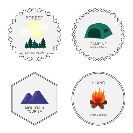 Adventure outdoor label and trip symbols. For travel agency, and tour brochure, banner. Wild life concept.のイラスト素材
