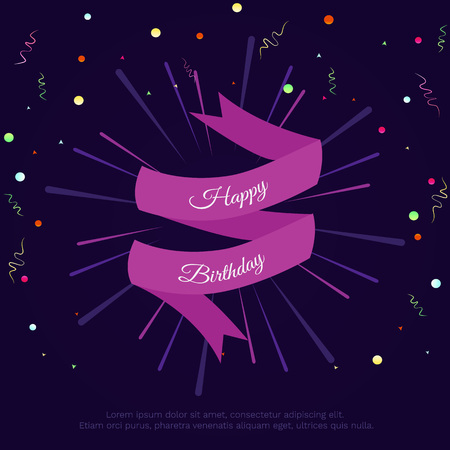Vector Happy Birthday on purple background. For greeting card, baby shower, party, social media.のイラスト素材