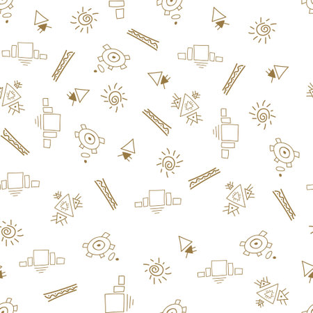 Ethnic seamless pattern on white background. Repeat endless texture with folk elements in doodle...