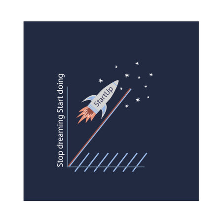 Graph of successful startup in business. Concept rocket fly up to stars to achievement. Motivation...