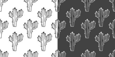Cactus seamless pattern. Repeat endless background with cacti plants. Doodle vector illustration. Natural hand drawing background with desert cactusのイラスト素材