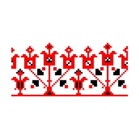 Pixelized pattern Vyshyvanka Traditional Ethnic Ukrainian Seamless Pattern slavic ornamentのイラスト素材