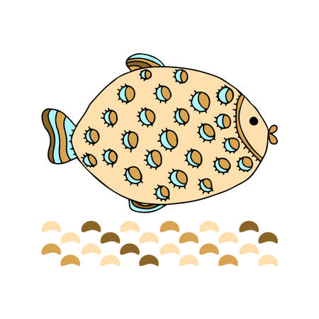 Stylized decorative fish in flat style Colorful modern simple fish for underwater design Isolated on white vector illustrationのイラスト素材