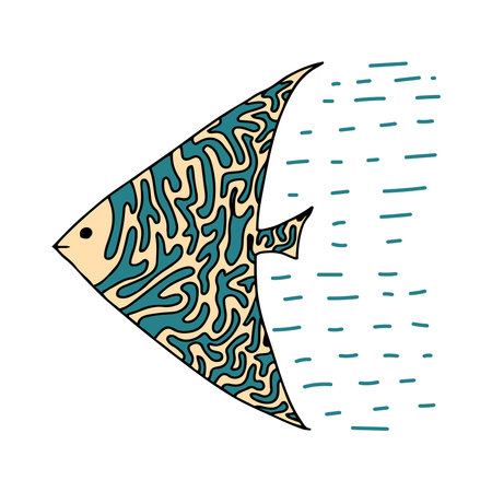 Stylized decorative fish in flat style Colorful modern simple fish for underwater design Isolated on...
