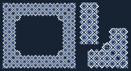 Lacy frame, corner and border with ukrainian embroidery vyshyvanka Pixel or square designed filigree...