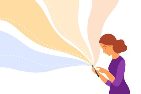 Girl with phone, profile portrait. Vector illustrationのイラスト素材