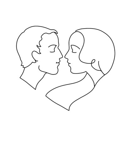 A drawing of a couple in love, heart shaped. Vector illustrationのイラスト素材