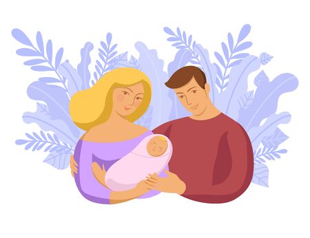 Family portrait, couple with a newborn. Vector illustrationのイラスト素材