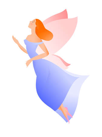 Hand drawn illustration, flying girl. Vector illustration.のイラスト素材