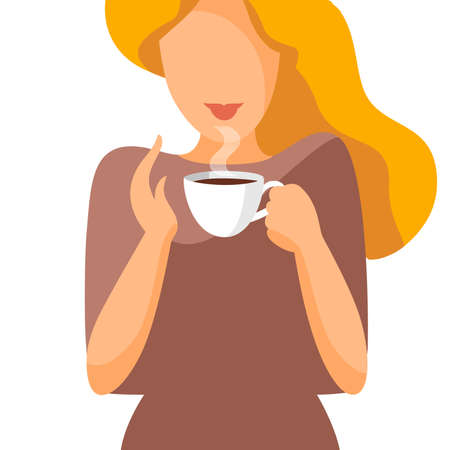 Woman with a cup of coffee. Flat style portrait. Vector illustrationのイラスト素材