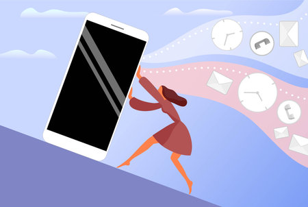 Girl with a phone. Modern life with a smartphone. Vector illustration