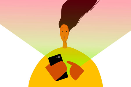 Person with a phone, modern life with a flow of information. A lot of messages. Vector illustrationのイラスト素材
