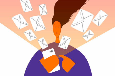 Person with a phone, modern life with a flow of information. A lot of messages. Vector illustrationのイラスト素材