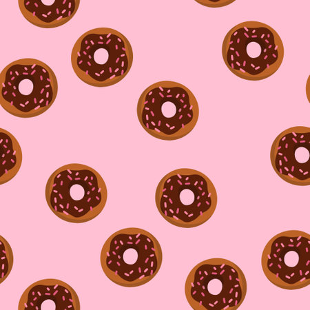 seamless pattern with cartoon donut. Delicious sweets. pink background. chocolate top glaze. Vector illustrationのイラスト素材