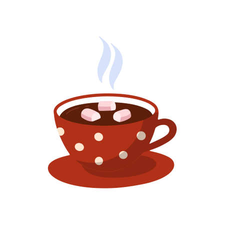 Isolated icon, a cute cup of hot chocolate. Sweet cocoa with marshmallows. Cartoon style. Vector illustrationのイラスト素材