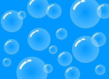 Template for cover, banner, leaflet. Soap bubbles, dark blue background. Cartoon style Vector...