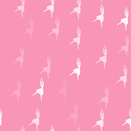 Seamless pattern with elegant ballerina. Pink background. Girl silhouette. Vector illustrationのイラスト素材