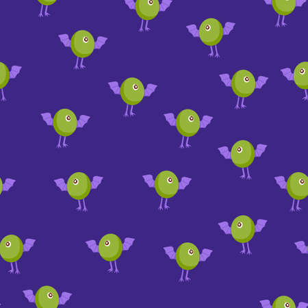 Cartoon style. Seamless pattern. Monsters with one eye and wings. Elegant cute violet pattern. Vector illustrationのイラスト素材