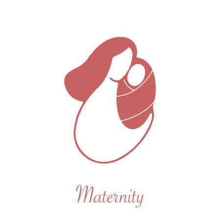 Illustration for a logo, mother with a newborn baby in her arms. Vector graphic.のイラスト素材