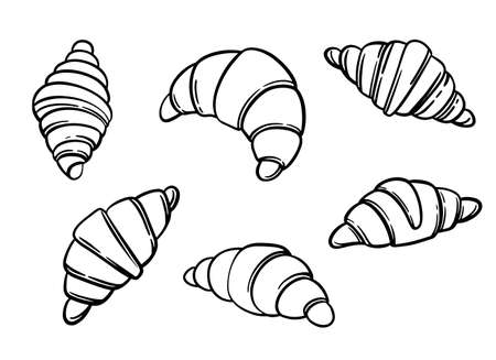 Set of hand drawn croissants. Simple icons for bakery menu. Vector illustrationのイラスト素材
