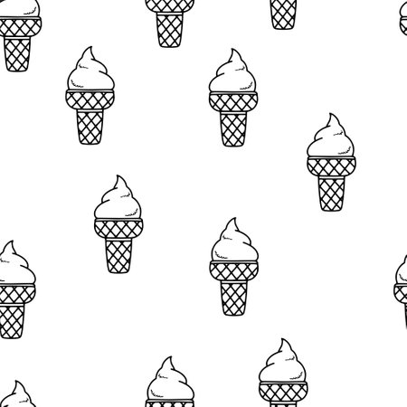 Seamless pattern. Hand drawn ice cream in an elegant waffle cone. Summer menu. Minimal design. Vector illustrationのイラスト素材