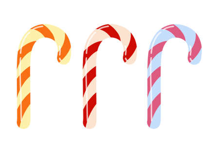 Set of striped Christmas candy. Cartoon style. Vector illustrationのイラスト素材