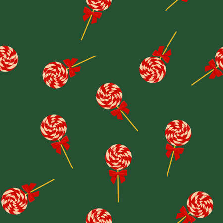 Seamless pattern with lollipops on Green background. Vector illustrationのイラスト素材