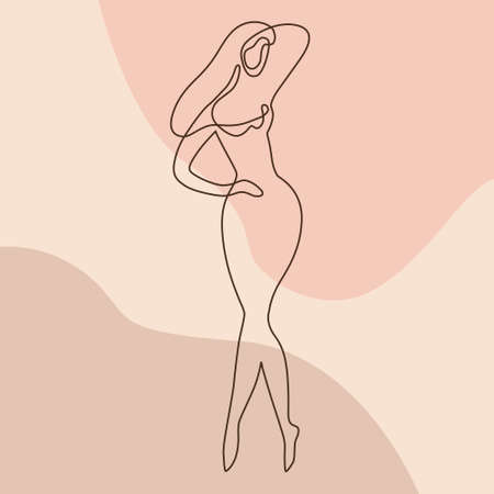 Fashion sketch. The female body. Elegant nude figure, art poster. Naked woman. Vector illustrationのイラスト素材
