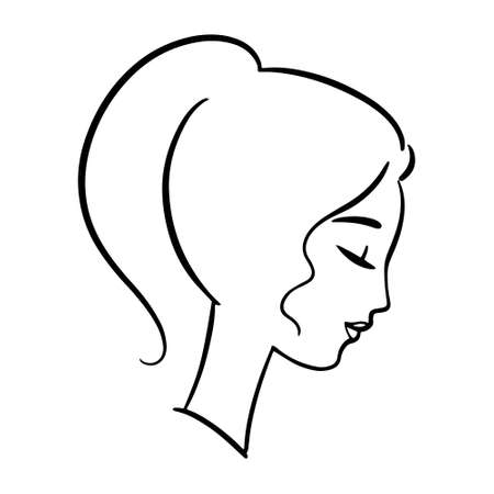 Elegant woman portrait, romantic profile portrait. Hand drawn style. Simple logo for beauty products. Vector illustrationのイラスト素材