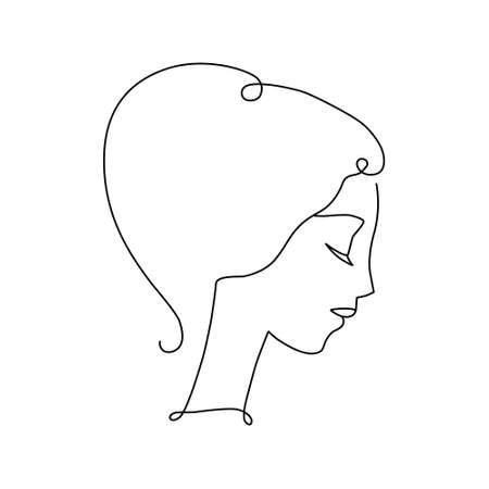 Line art woman portrait, romantic profile portrait with bun classic hairstyle. Simple design for beauty salon. Vector illustrationのイラスト素材