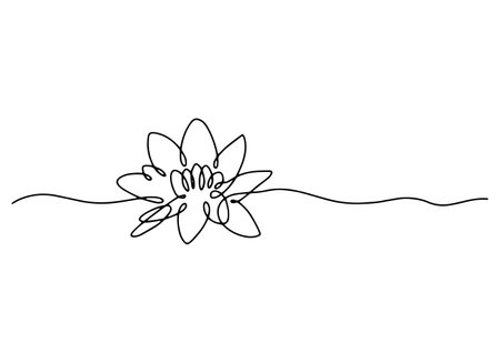 Line art water lily. Minimal lotus. Vector illustrationのイラスト素材