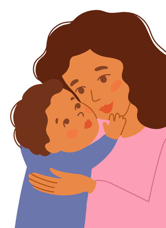 Mother hugs the baby. happy motherhood. Minimalistic cute picture. The kid loves his mom. Vector illustrationのイラスト素材