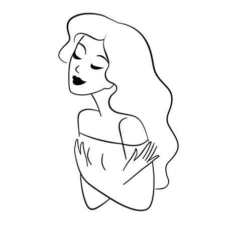 Woman portrait, love yourself. Romantic dreaming girl. Vector illustrationのイラスト素材