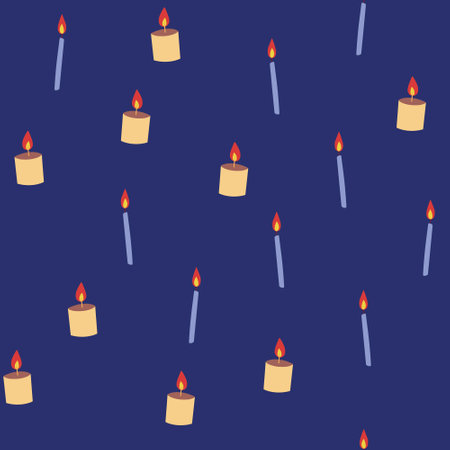 Seamless pattern, cartoon candles. Minimalistic style, cute ornament. Dark background. Vector illustrationのイラスト素材