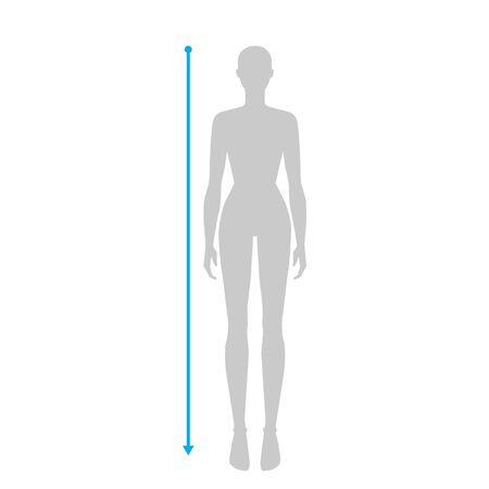 Women to do height measurement fashion Illustration for size chart. 7.5 head size girl for site or online shop. Human body infographic template for clothes.のイラスト素材