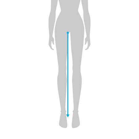 Women to do legs length measurement fashion Illustration for size chart. 7.5 head size girl for site or online shop. Human body infographic template for clothes.のイラスト素材
