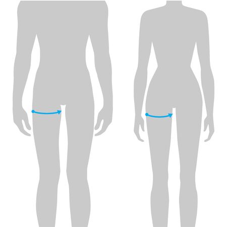 Women and men to do max thigh measurement fashion Illustration for size chart. 7.5 head size girl and boy for site or online shop. Human body infographic template for clothes.のイラスト素材