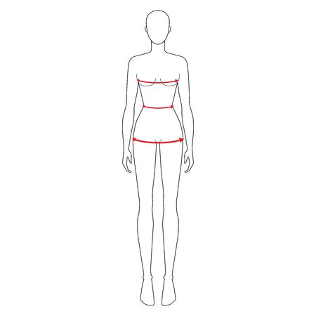 Women to do body measurement fashion Illustration for size chart. 7.5 head size girl for site or online shop. Human body infographic template for clothes.のイラスト素材