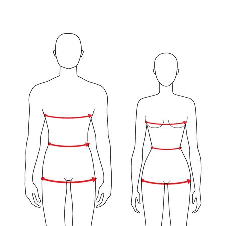 Women and men to do body measurement fashion Illustration for size chart. 7.5 head size girl and boy for site or online shop. Human body infographic template for clothes.のイラスト素材