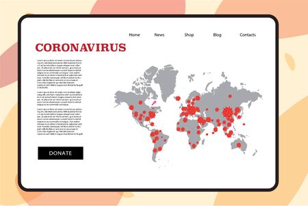 Map caution coronavirus travel alert concept 2019-nC0V outbreak. Stop pandemic COVID-19 microbe. The virus attacks the respiratory tract, infections medical health risk . Flat simple cartoon styleのイラスト素材