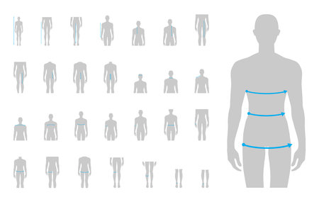 Men to do body measurement fashion Illustration for size chart 29 piece set. 7.5 head size boy for...