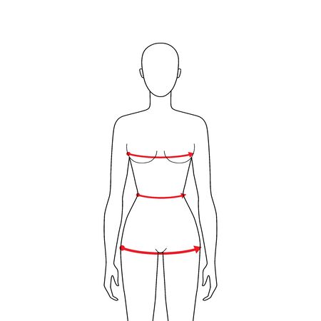 Women to do body measurement fashion Illustration for size chart. 7.5 head size girl for site or online shop. Human body infographic template for clothes.のイラスト素材