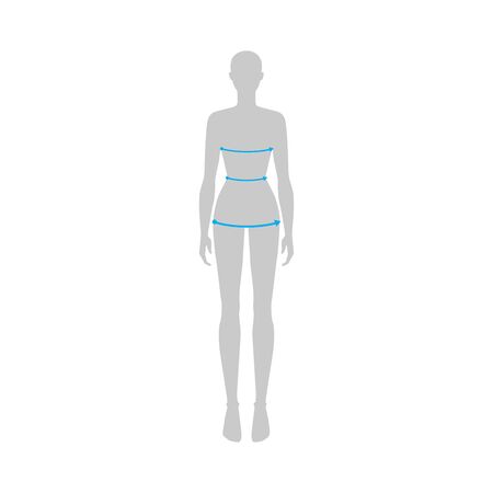 Women to do body measurement fashion Illustration for size chart. 7.5 head size girl for site or online shop. Human body infographic template for clothes.のイラスト素材