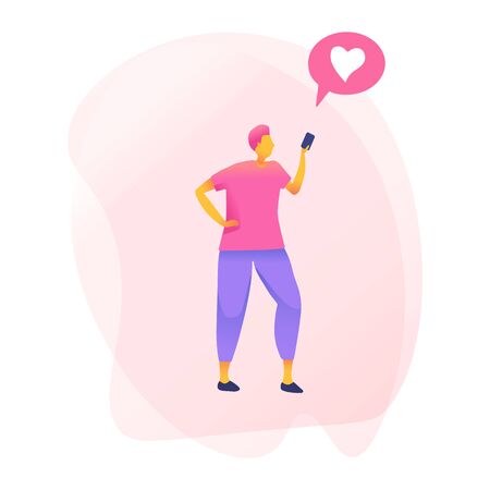 Young People Character Chatting, online community, for web page, banner, presentation, social media, vector illustration. Social Network, stay connected, people connecting all over the world,のイラスト素材