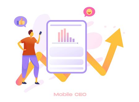 Mobile SEO icon for search engine optimization service. Market analytics, customer feedback analysis. Local SEO, reputation management, mobile SEO metaphors.Vector flat 3d style design illustration.のイラスト素材