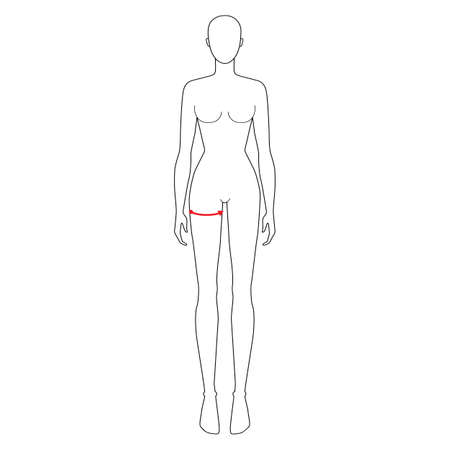 Women to do max thigh measurement fashion Illustration for size chart. 7.5 head size girl for site or online shop. Human body infographic template for clothes.のイラスト素材