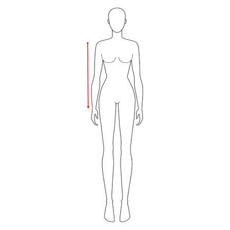 Women to do sleeve length measurement fashion Illustration for size chart. 7.5 head size girl for site or online shop. Human body infographic template for clothes.のイラスト素材